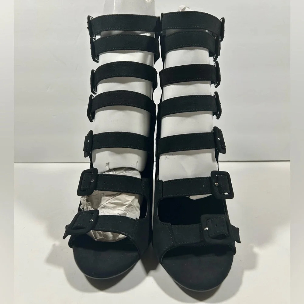 NIB!Olivia Jorgensen "Murray" 7 Buckles - Back Zipper - Pee a Boo Toe - Size 9 - Picture 7 of 14